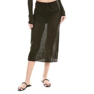 Onia Black 100% Linen Knit Crochet Low Rise Semi Sheer Pull On Midi Skirt S